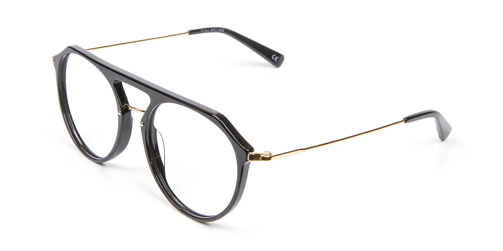 Delicate Designer Double-Bridged Glasses in Black and Gold - 2