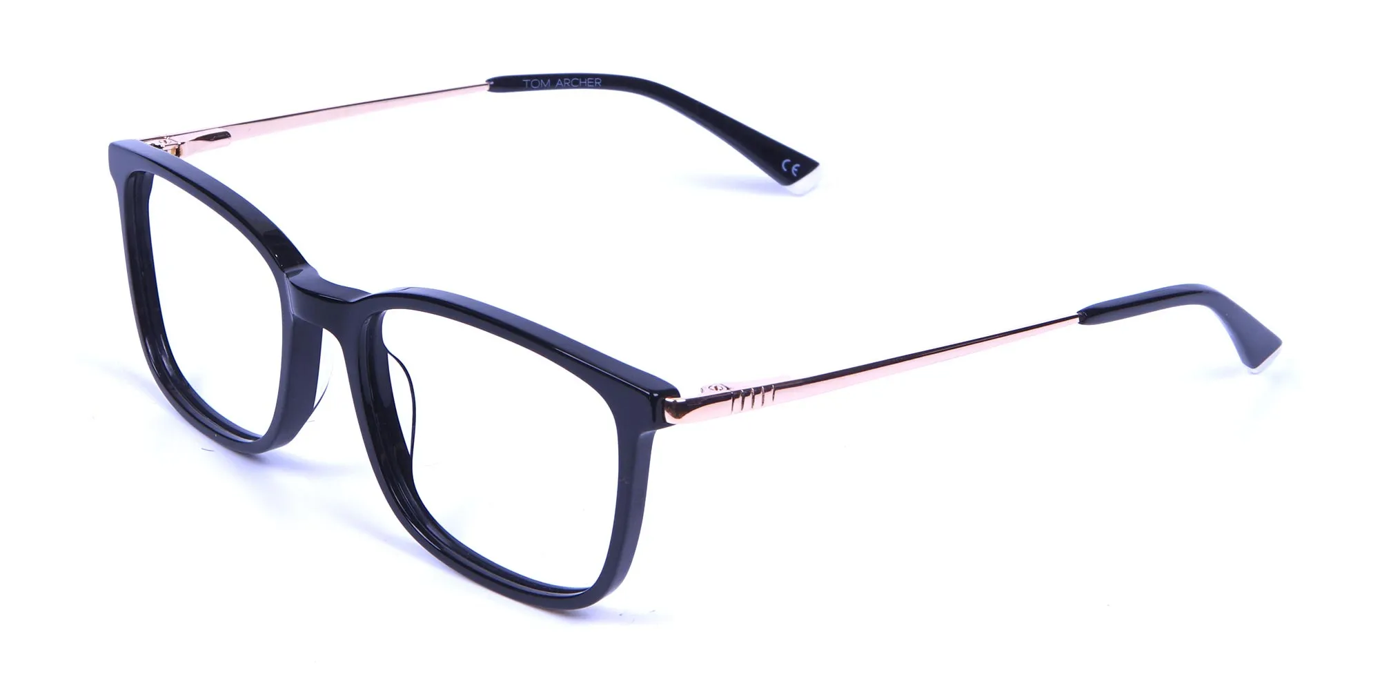 Men Women Rectangular Frame Black & Gold-2
