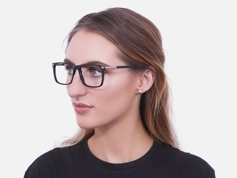 Black Rectangular Glasses with Yellow Accent - 2