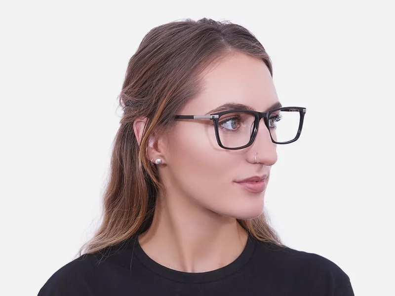 Black Rectangular Glasses with Yellow Accent - 2