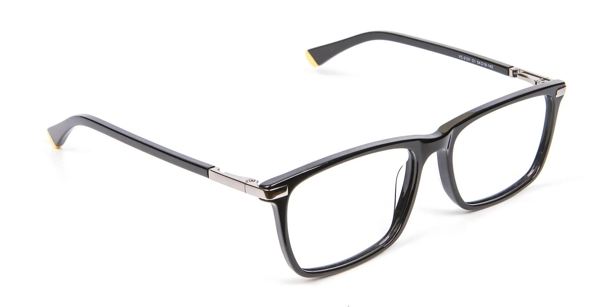 Black Rectangular Glasses with Yellow Accent - 2