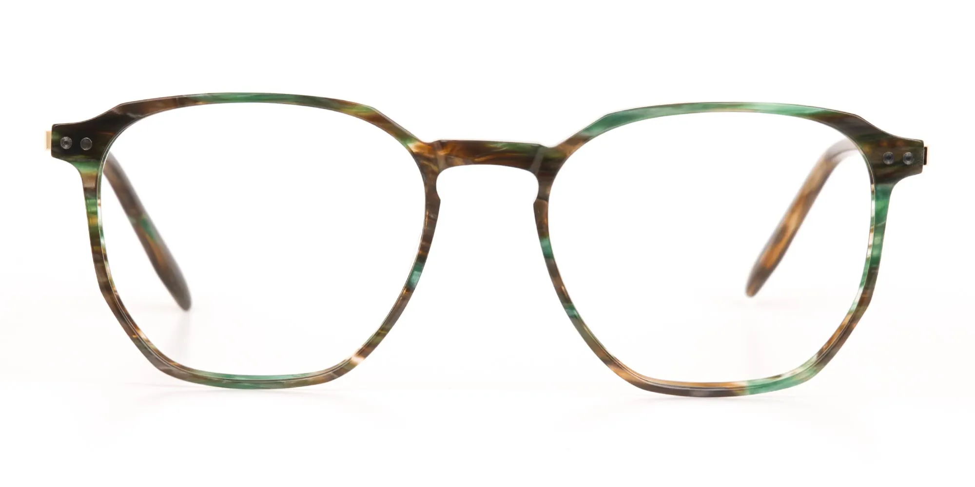 Jade Green & Brown, Gold Geometric Glasses-2