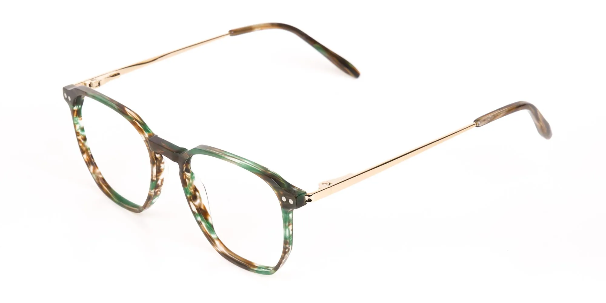 Jade Green & Brown, Gold Geometric Glasses-2