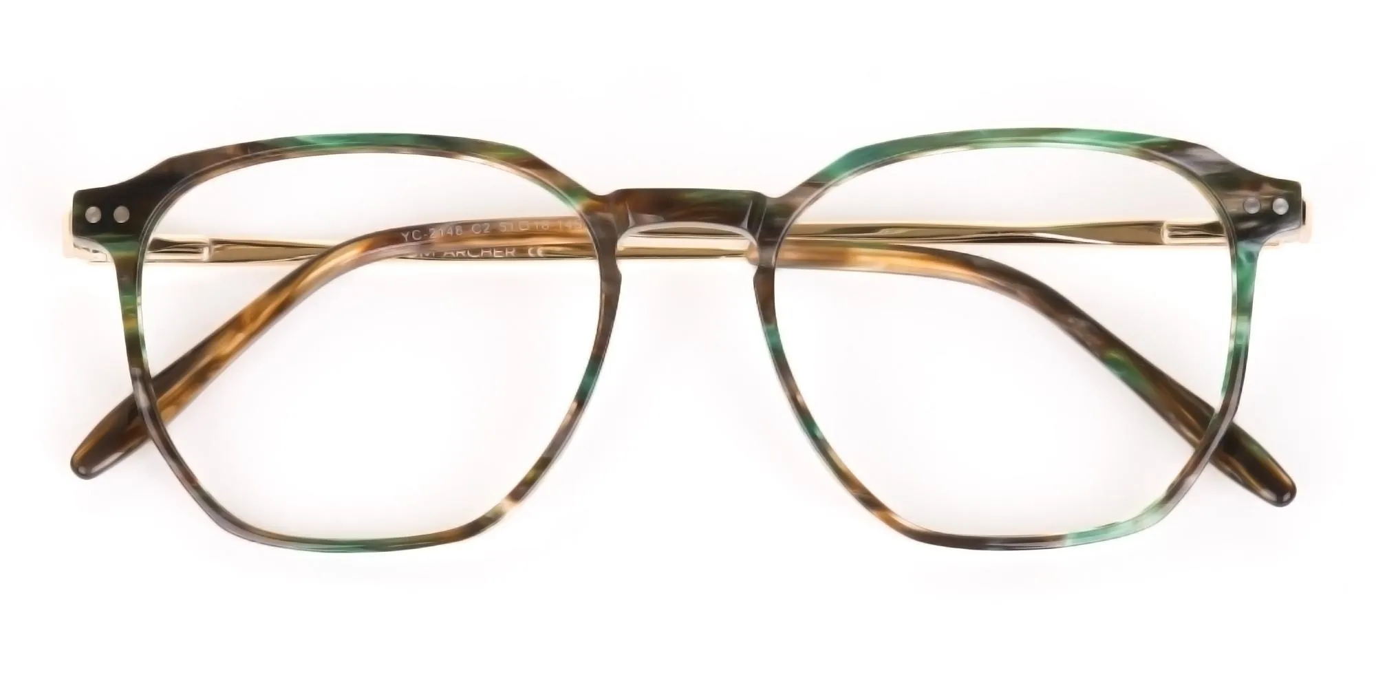 Jade Green & Brown, Gold Geometric Glasses-2