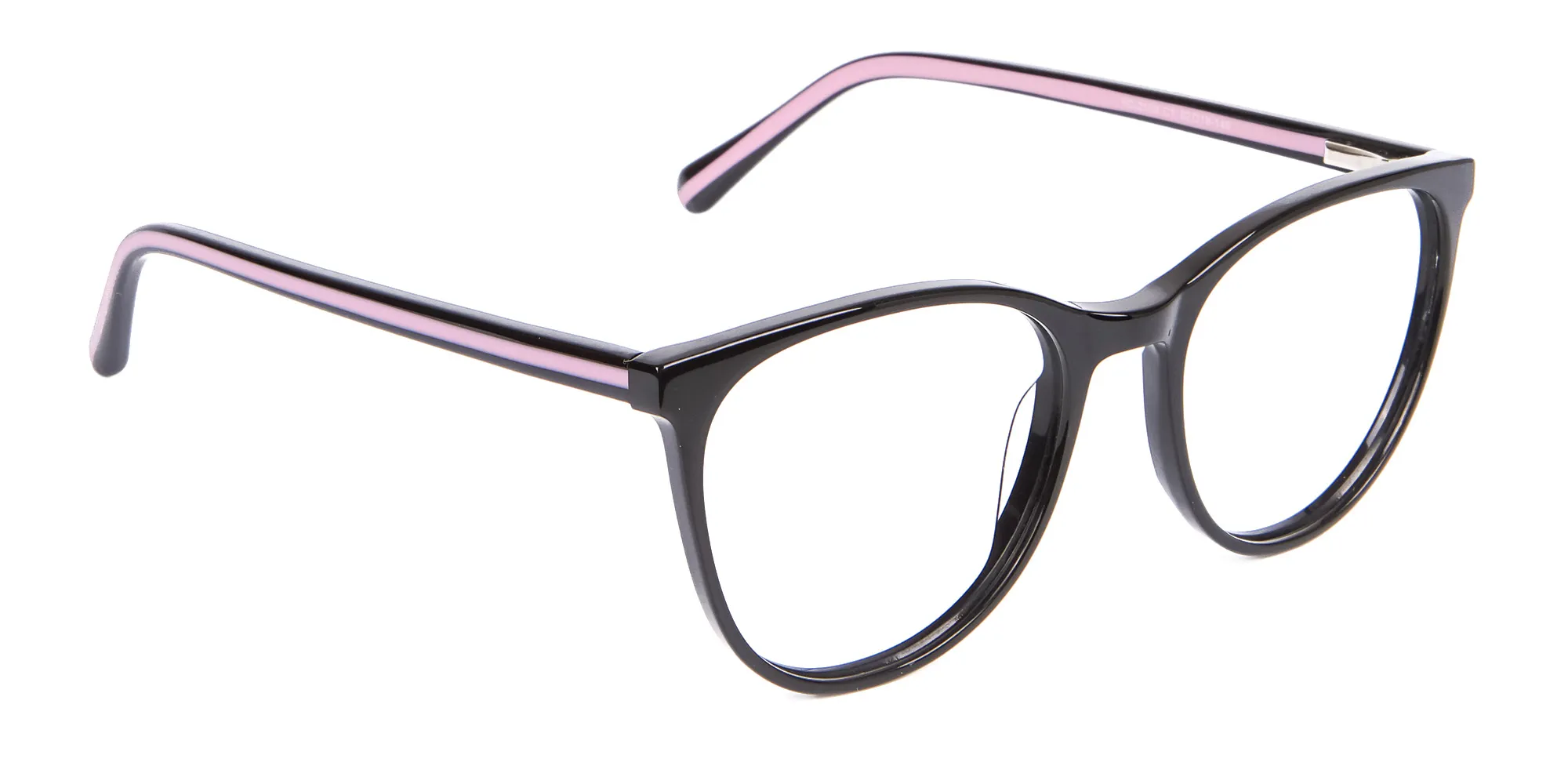 Retro Round Glasses in Black & Pink with Stripes - 2