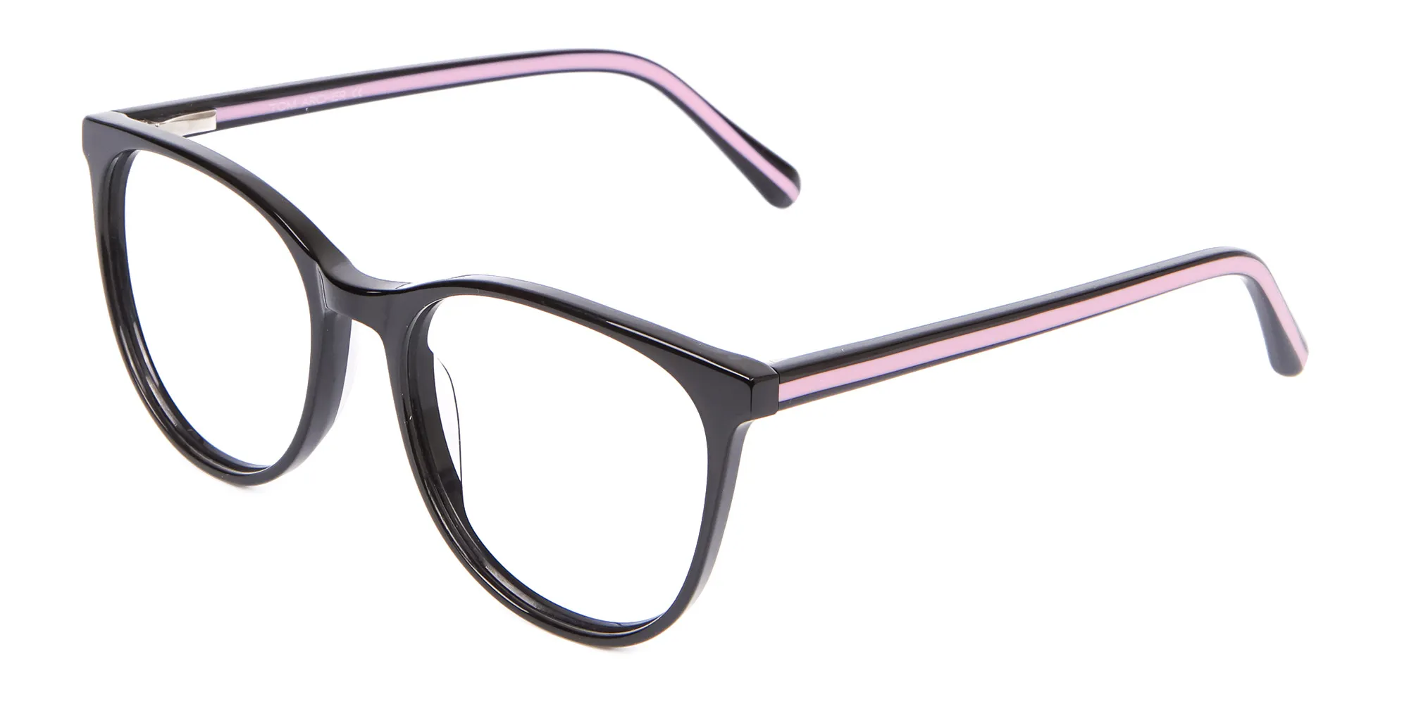 Retro Round Glasses in Black & Pink with Stripes - 2