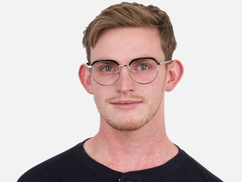 Black Silver Browline Glasses in Metal Unisex-2