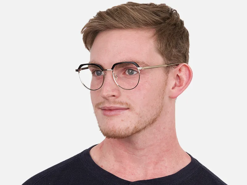 Black Silver Browline Glasses in Metal Unisex-2
