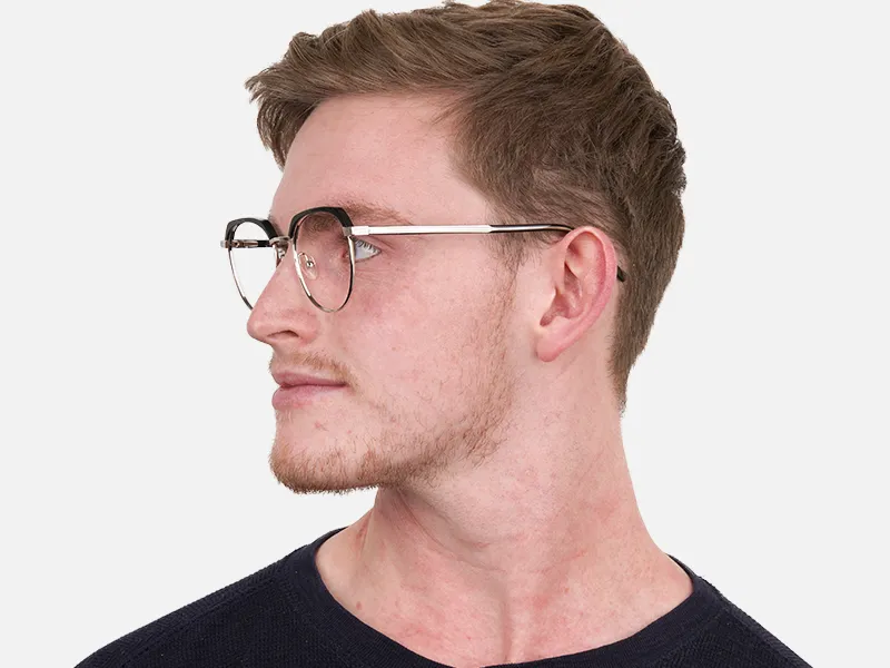 Black Silver Browline Glasses in Metal Unisex-2