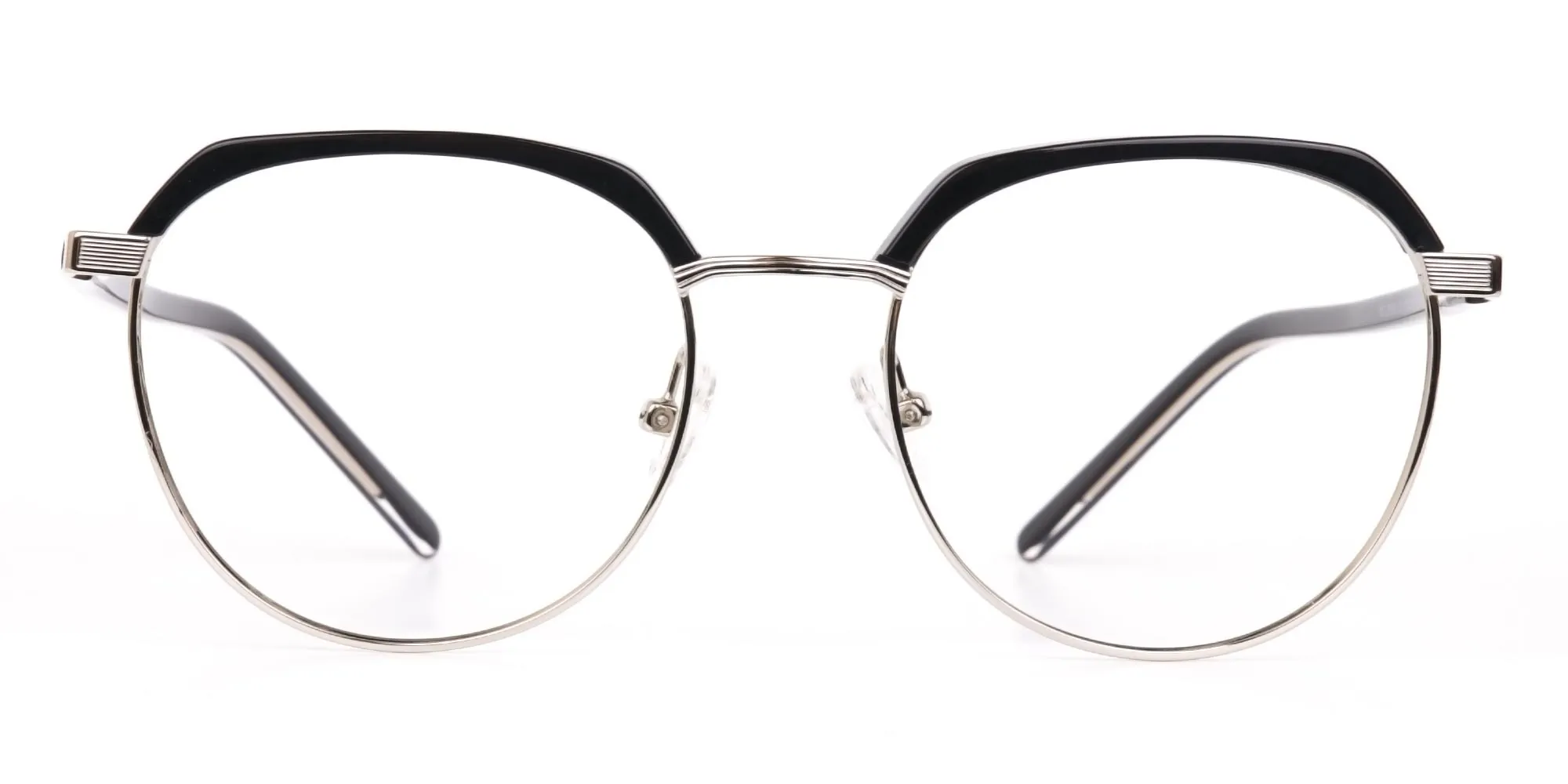 Black Silver Browline Glasses in Metal Unisex-2