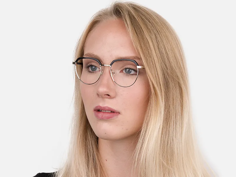 Black Silver Browline Glasses in Metal Unisex-2