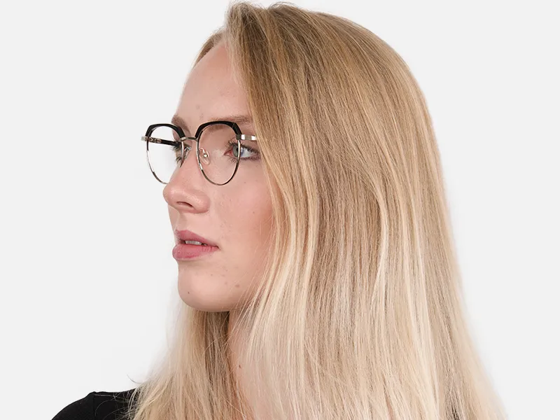 Black Silver Browline Glasses in Metal Unisex-2