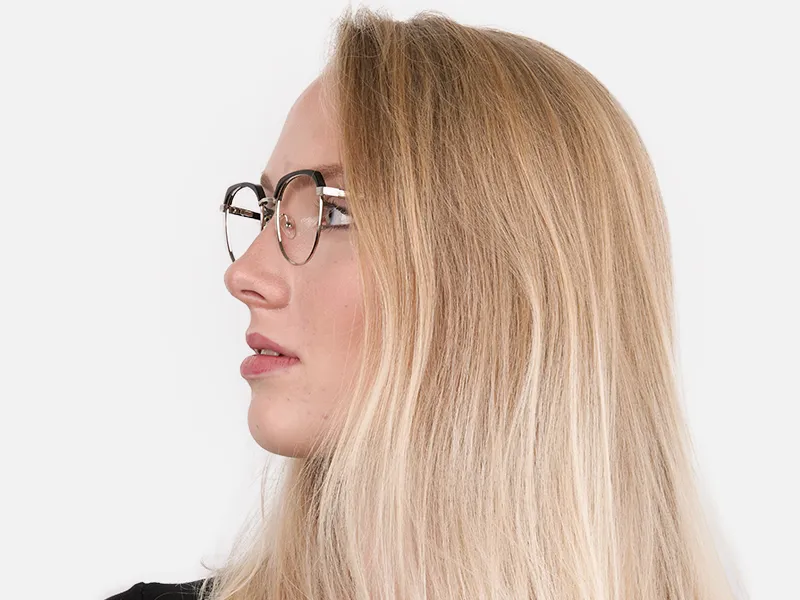 Black Silver Browline Glasses in Metal Unisex-2