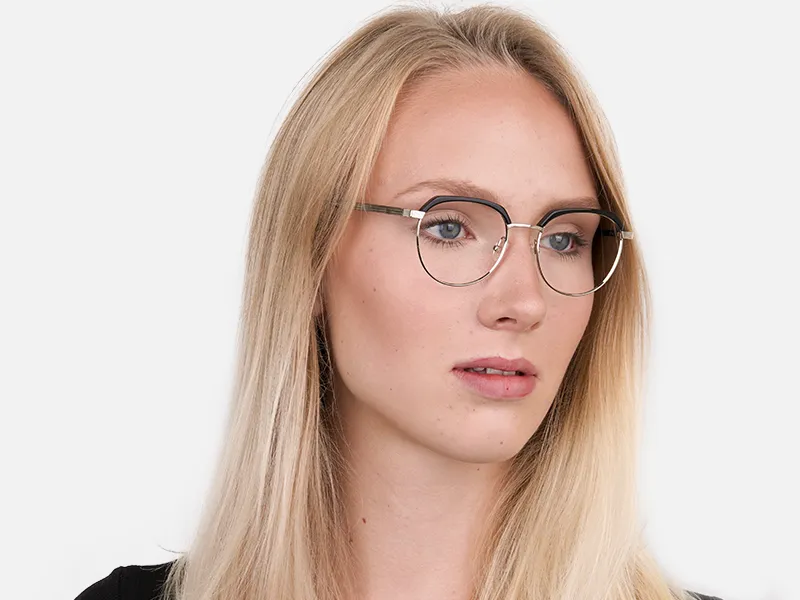 Black Silver Browline Glasses in Metal Unisex-2