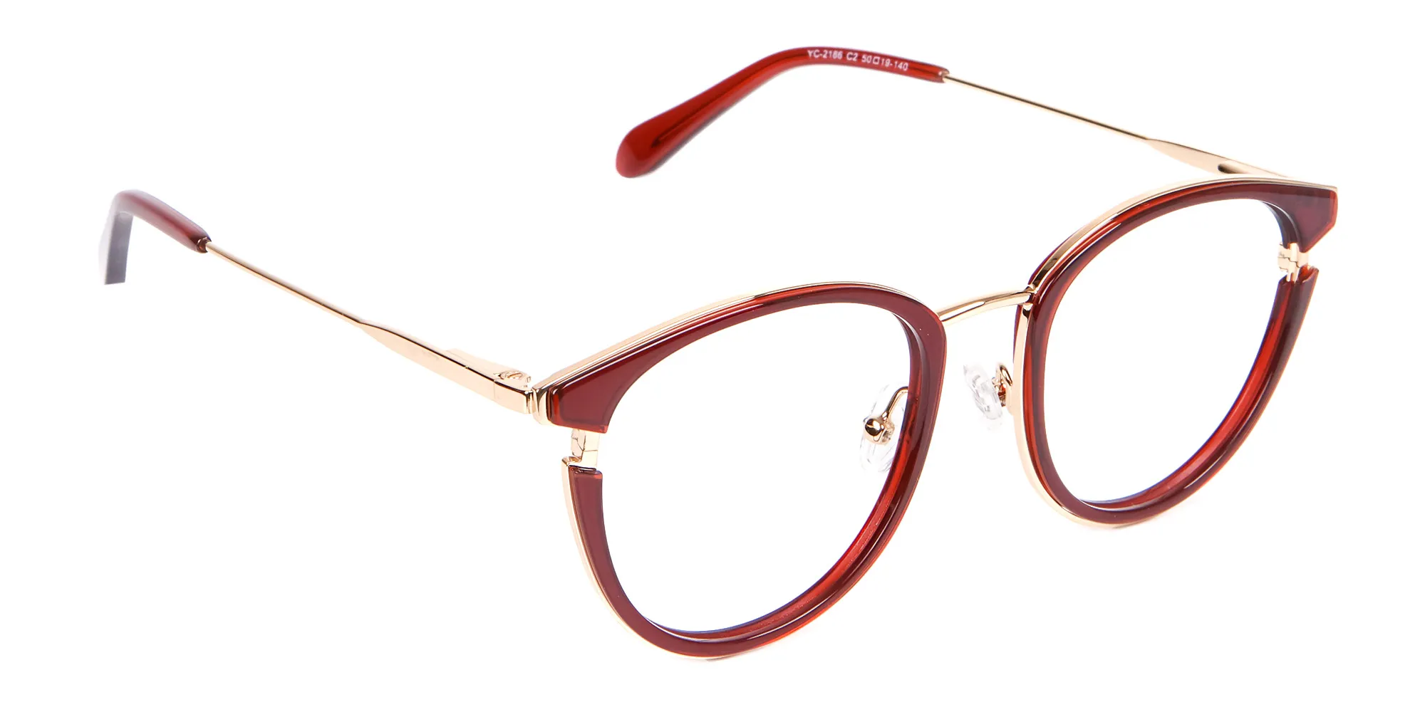 Unisex 50's Round Cat-eye Frame in Red & Gold-2