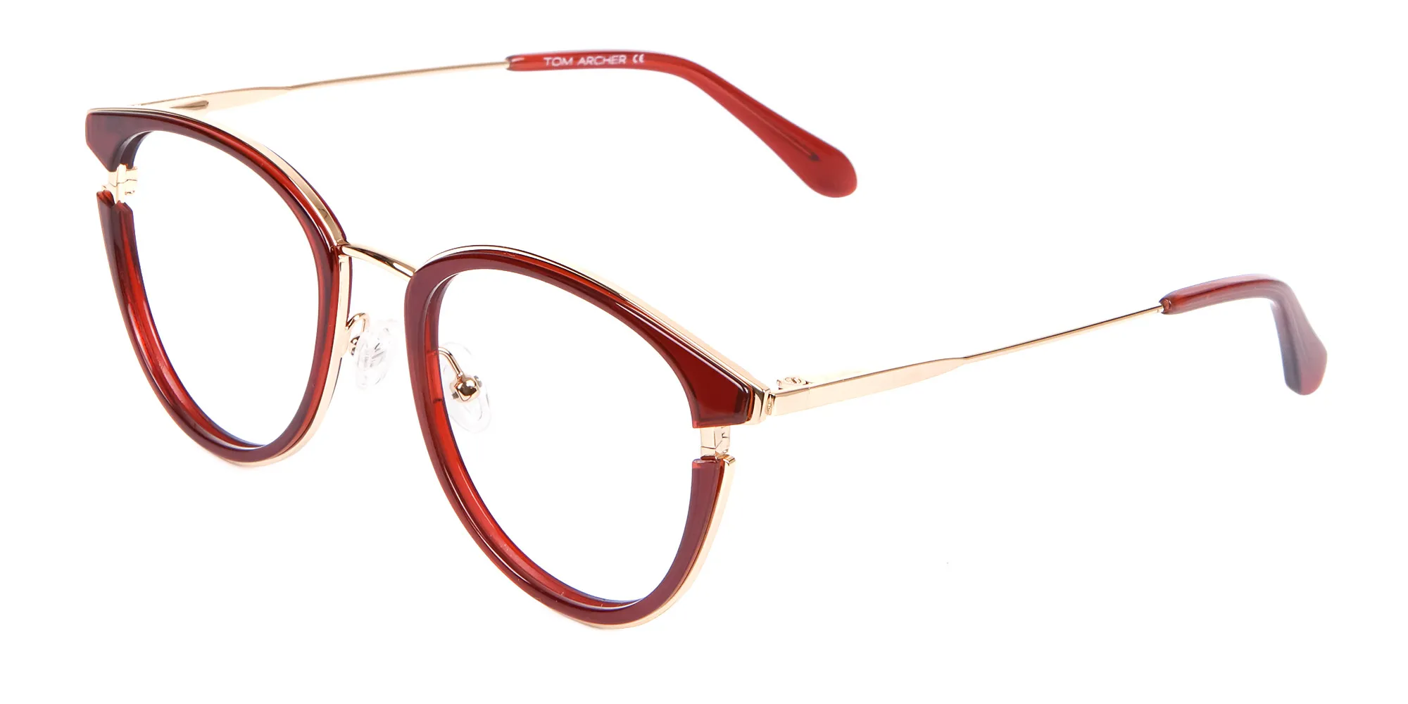 Unisex 50's Round Cat-eye Frame in Red & Gold-2