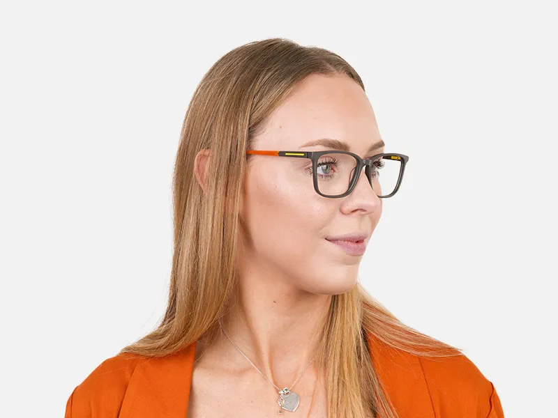 Sporty Nerd Rectangular Grey Orange Frame Glasses - 2