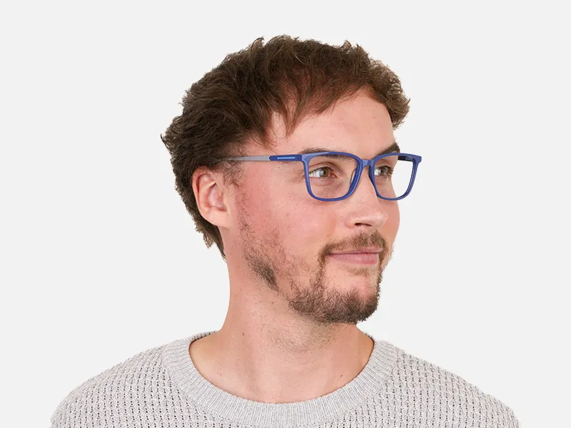 Sporty Casual Rectangular Grey & Royal Blue Spectacle Frames - 2