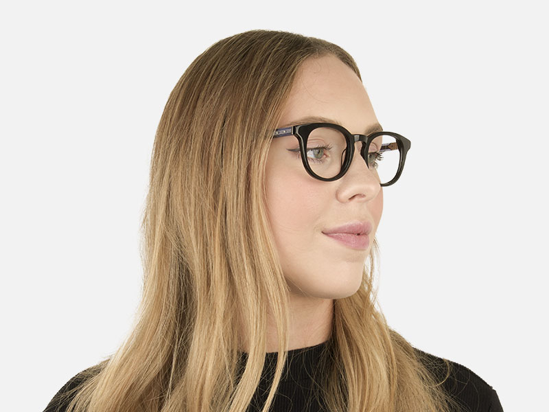 Wayfarer Round High-Grade Thick Black Translucent Blue Glasses - 1