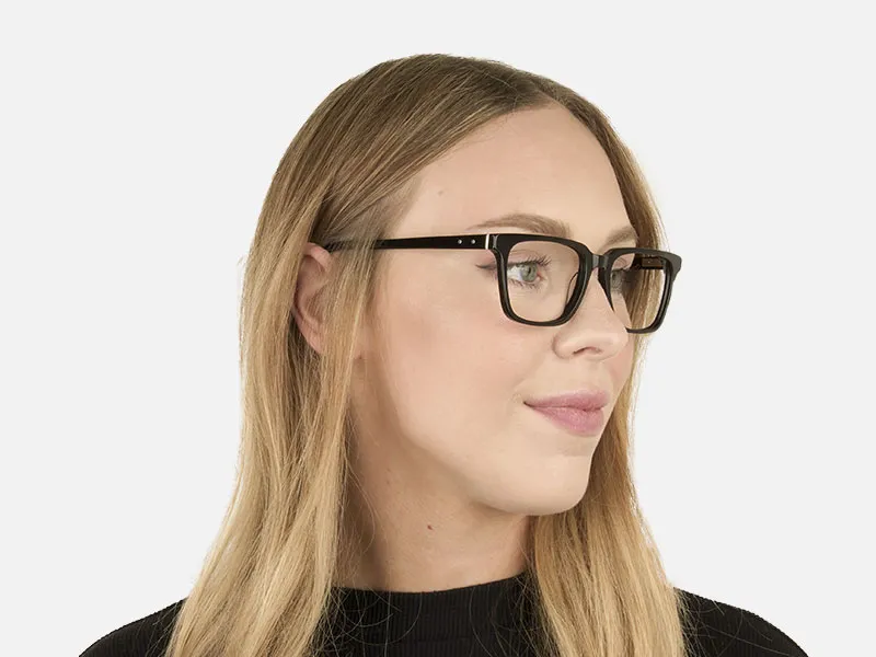 Handcrafted Black Thick Acetate Glasses in Rectangular - 2