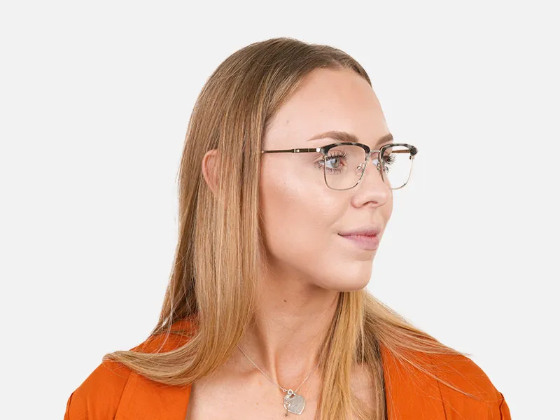 Grey Tortoise and Silver Glasses in Browline & Square - 2