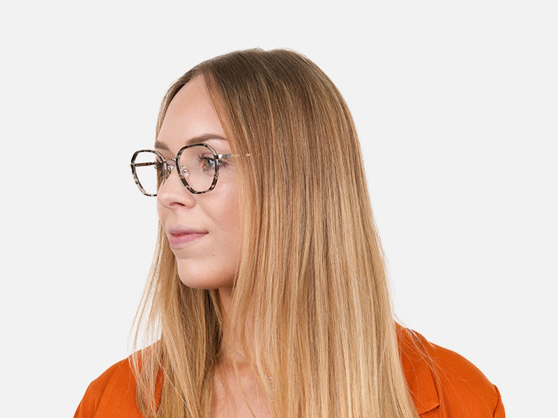 Black Grey Tortoise Geometric Glasses - 1