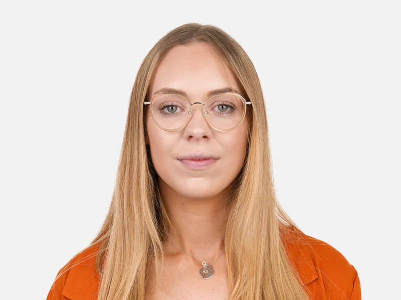 Rose Gold Thick Metal Round  Glasses - 1