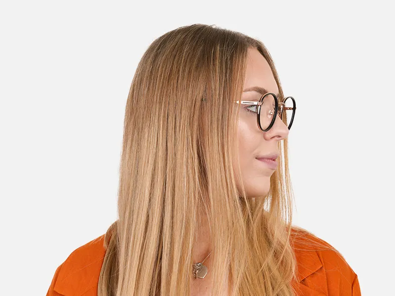 Black and Rose Gold Eyeglasses in Round -2