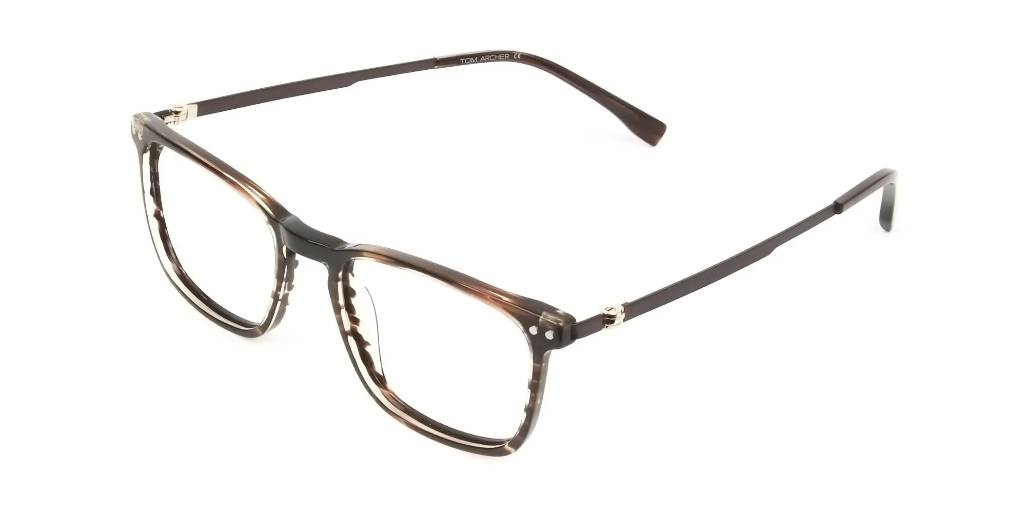 Rectangular Hazelnut Brown Designer Striped Eyeglasses - 2