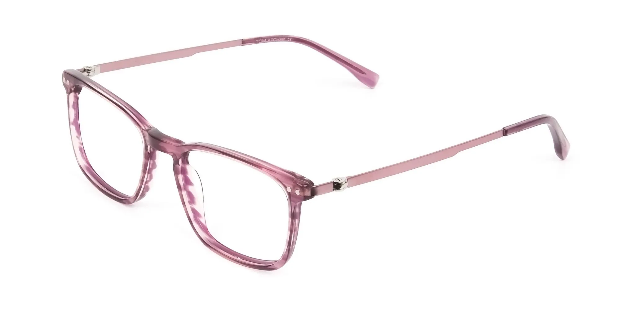 Rectangular Striped Pink Lilac Eyeglasses - 2