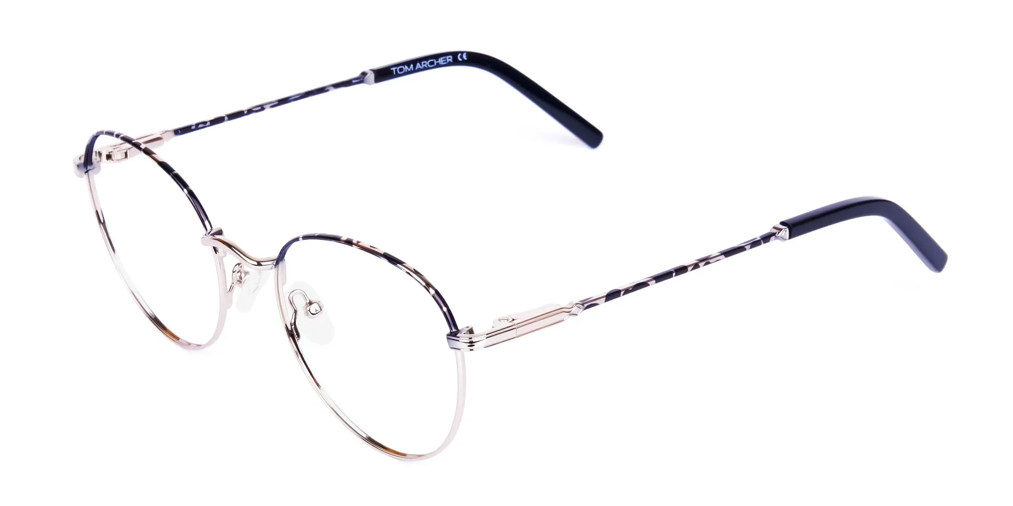 Silver and Marble Tortoise Shell Round Glasses-2