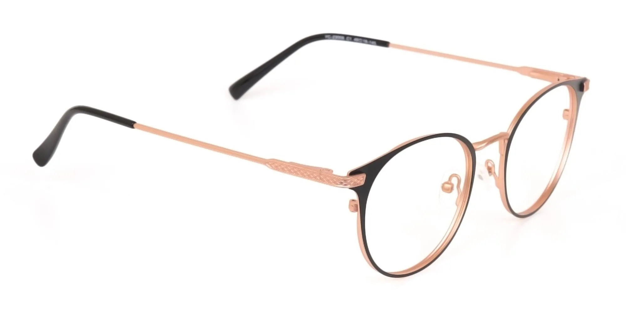 Matte Black & Rose Gold Round Glasses Women-2