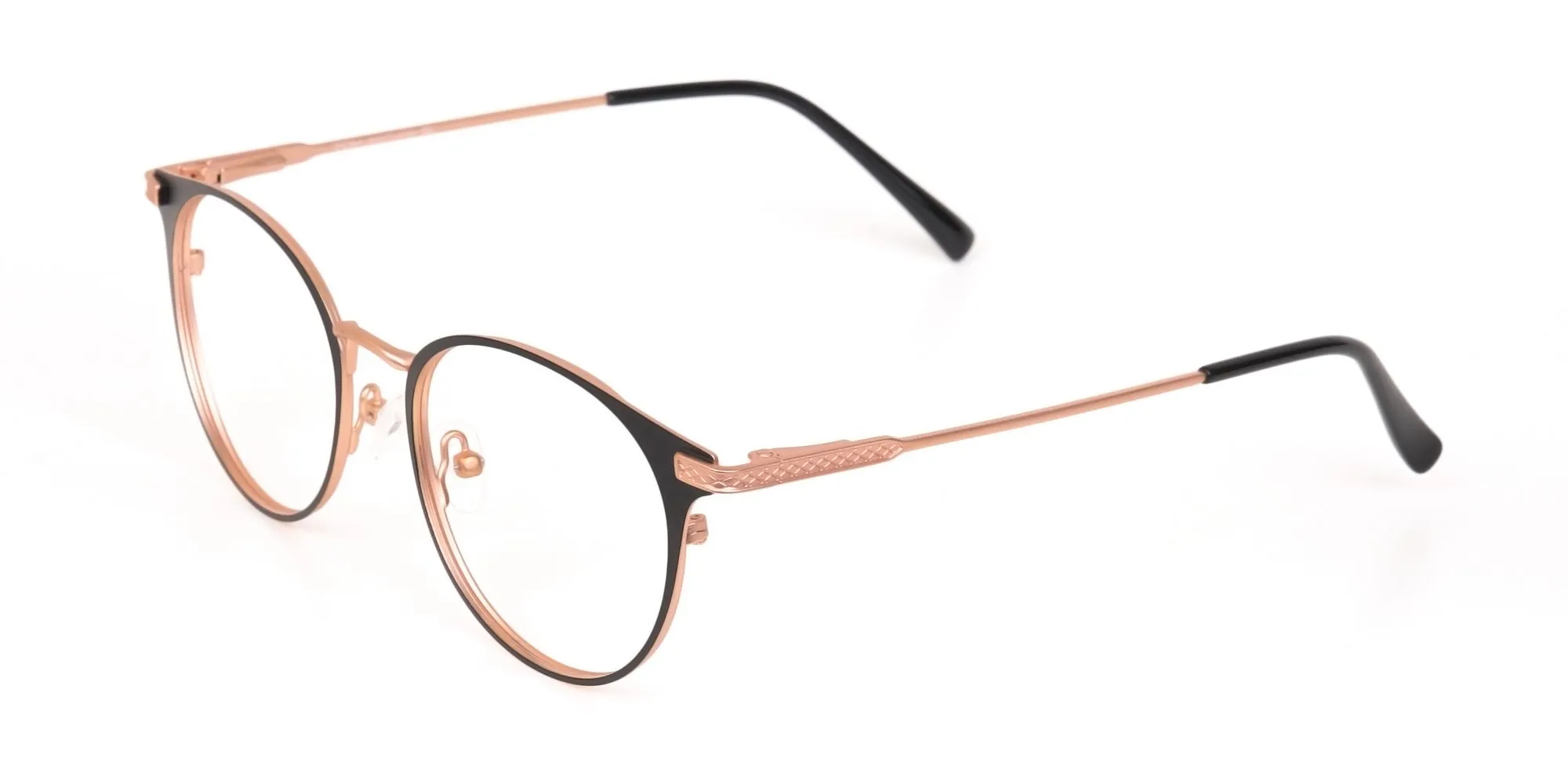 Matte Black & Rose Gold Round Glasses Women-2