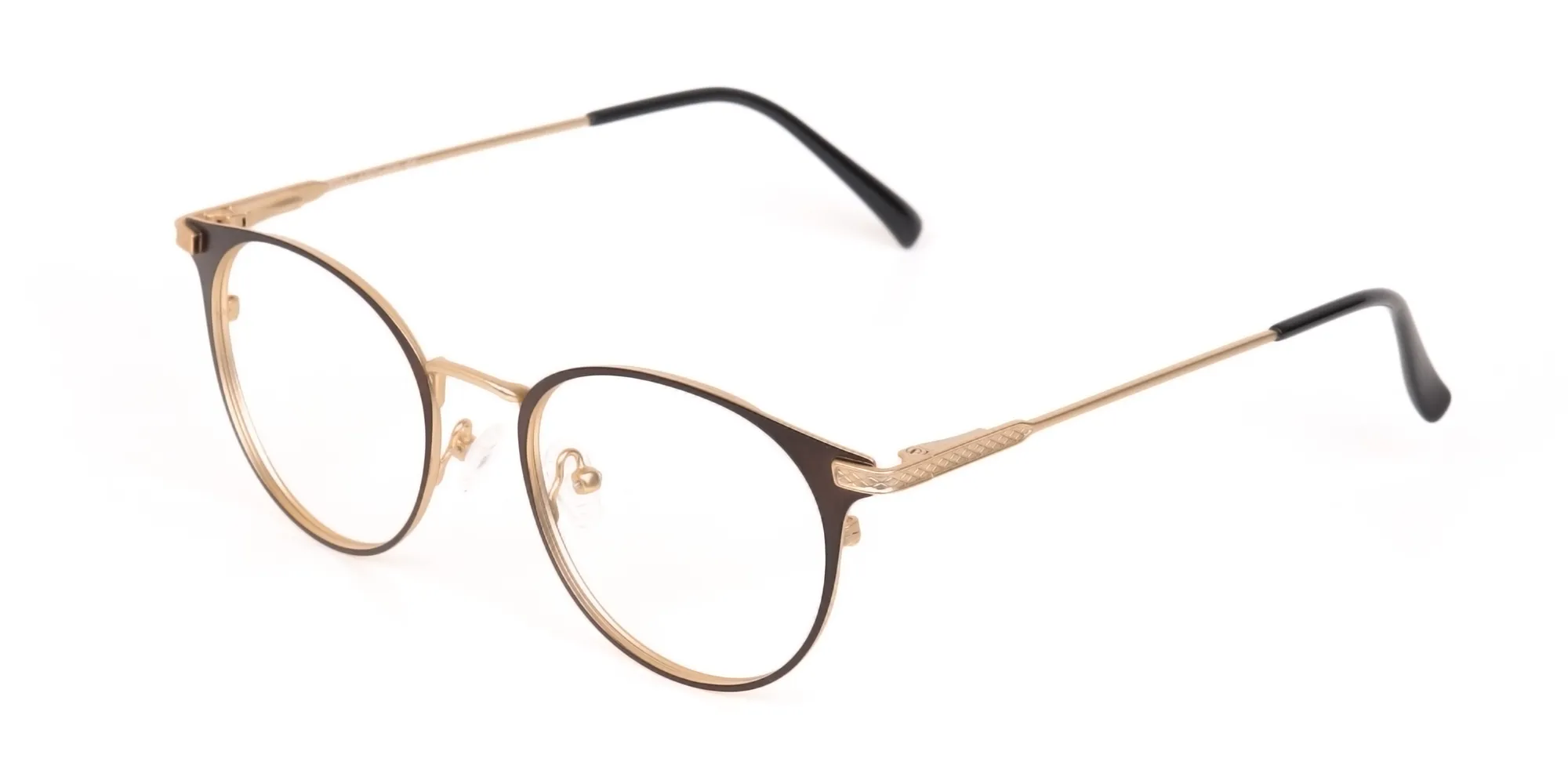 Dark Mocha Brown and Gold Round Glasses Unisex-1