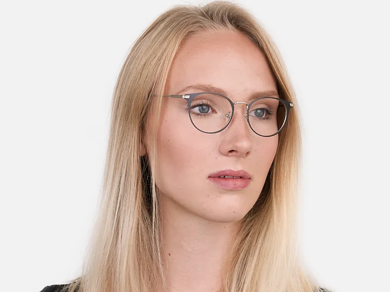 Matte Black and Silver Round Glasses Unisex -2