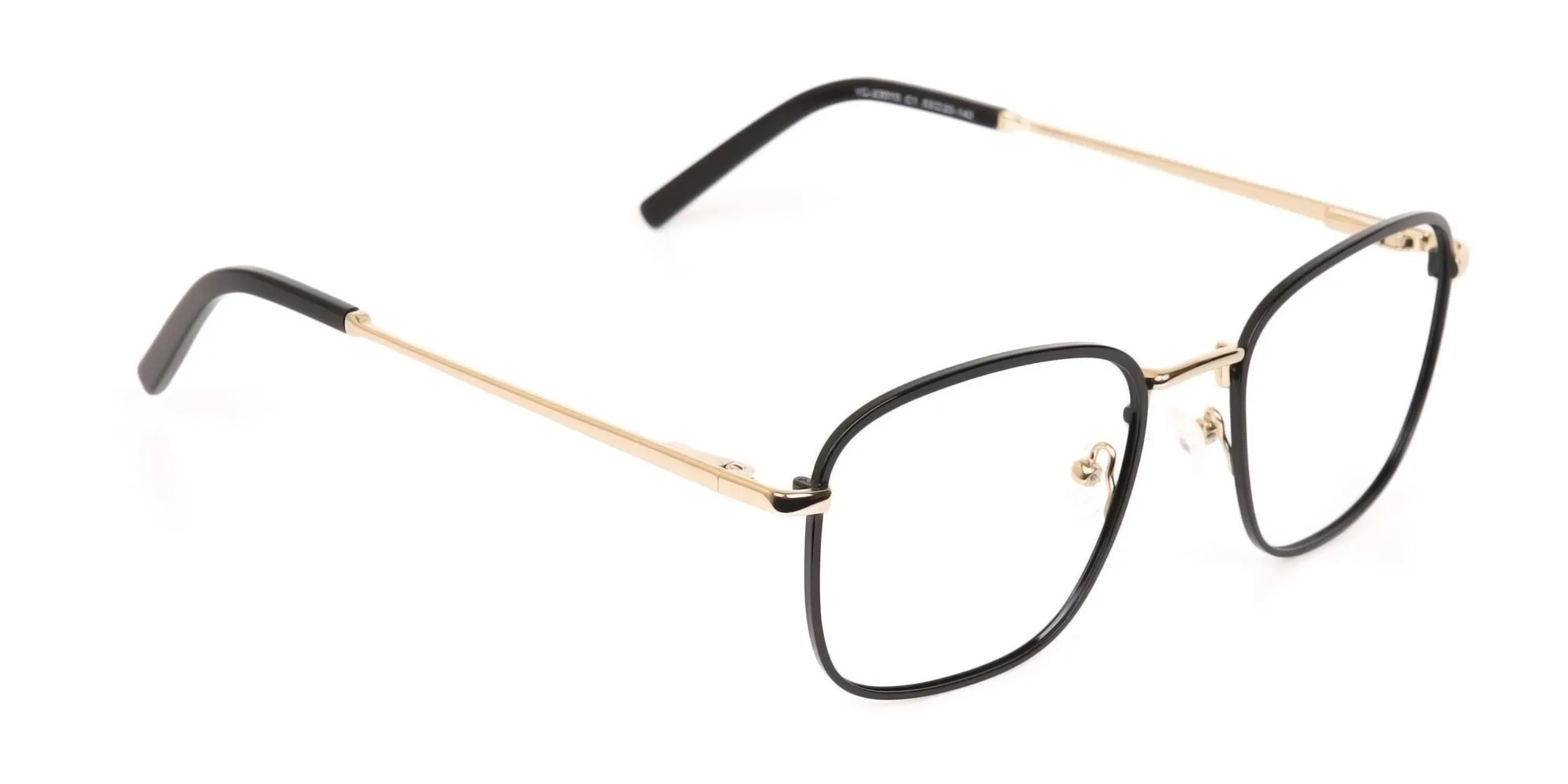 Black Gold Square Metal Glasses Frame Unisex-2