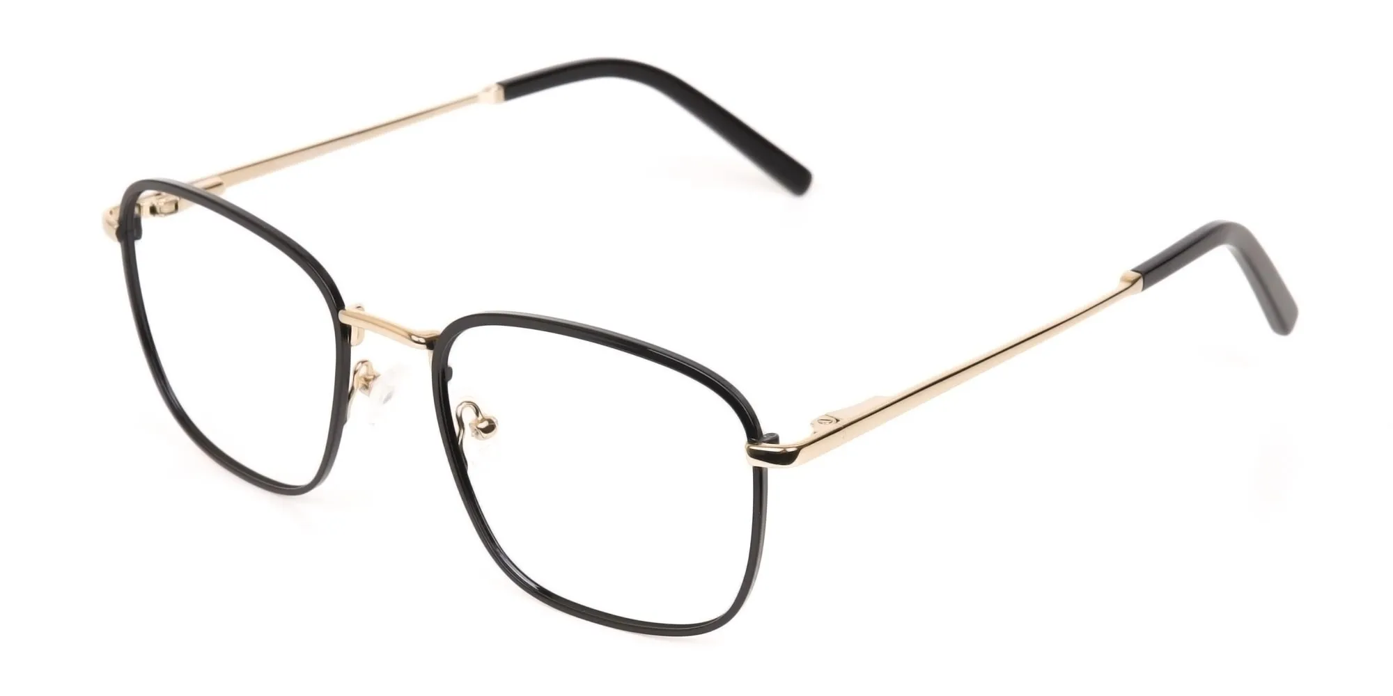 Black Gold Square Metal Glasses Frame Unisex-2