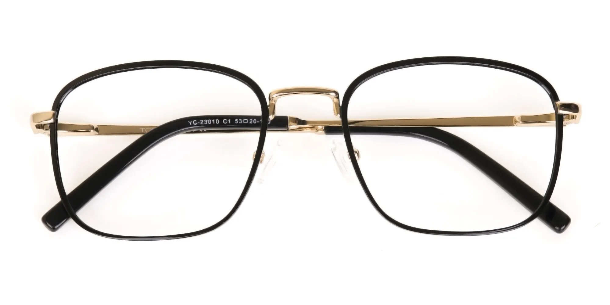 Black Gold Square Metal Glasses Frame Unisex-2