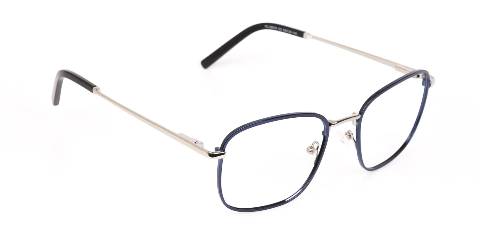 Silver Blue Metal Square Glasses Frame Unisex-2