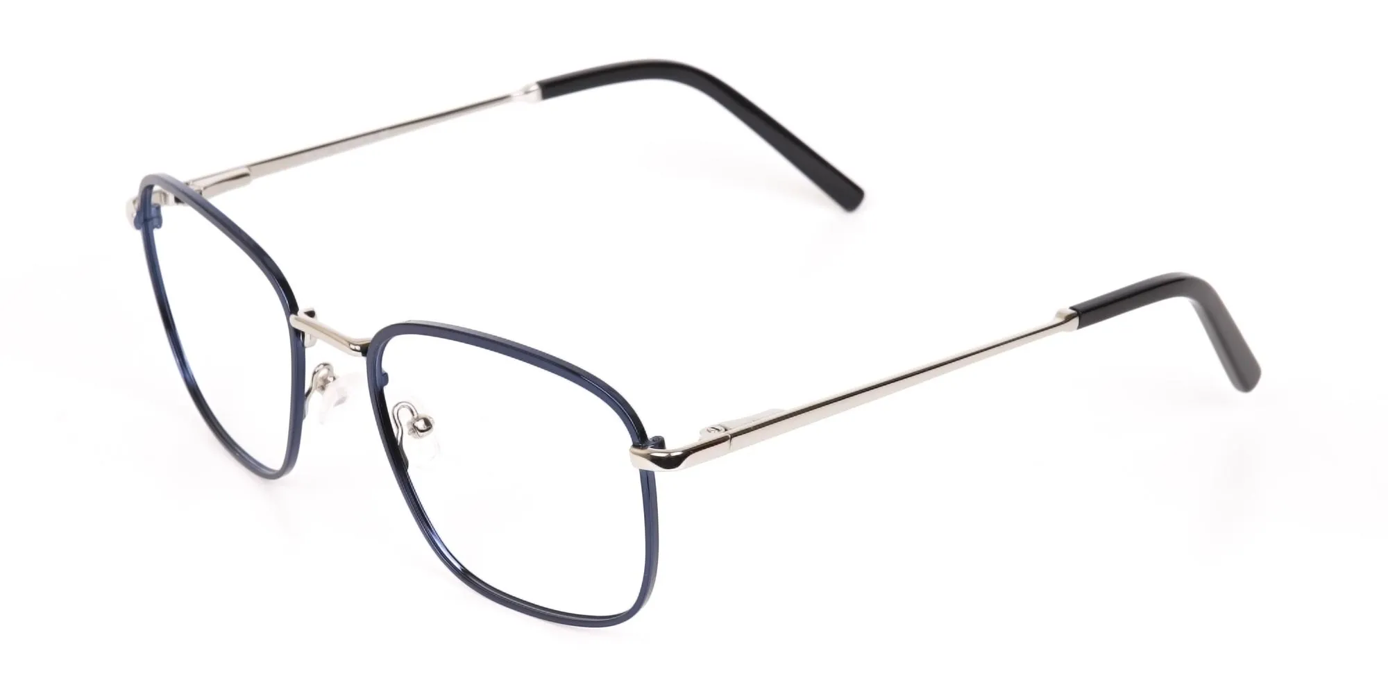 Silver Blue Metal Square Glasses Frame Unisex-2