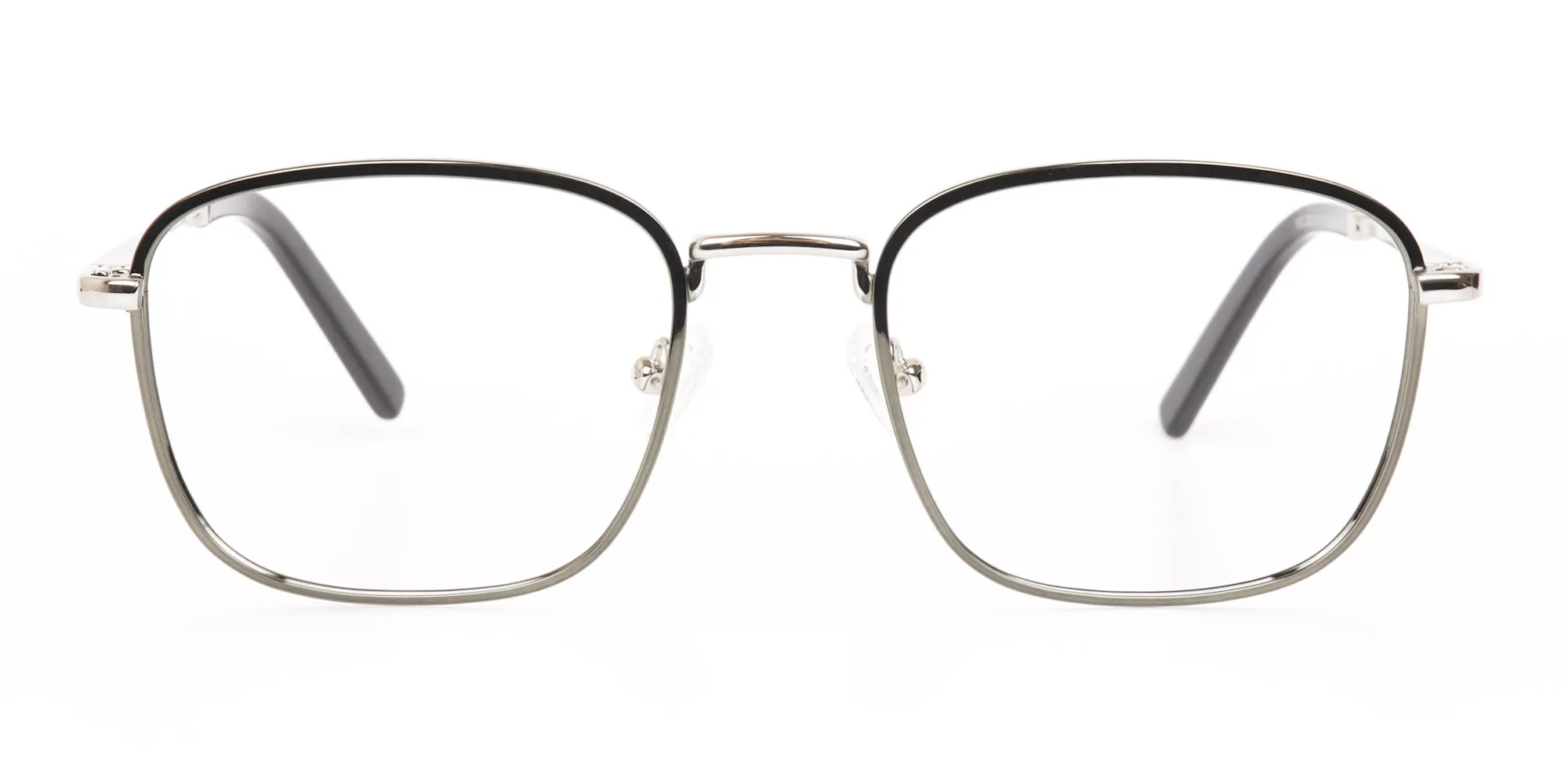 Silver Green Metal Square Glasses Frame Unisex-1