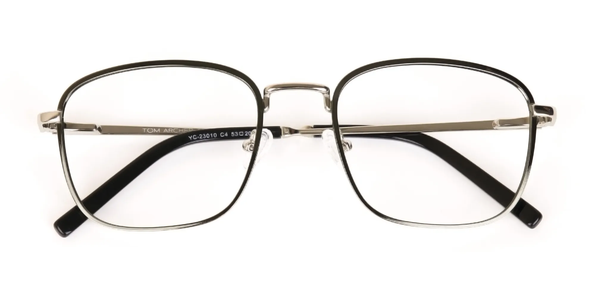 Silver Green Metal Square Glasses Frame Unisex-1