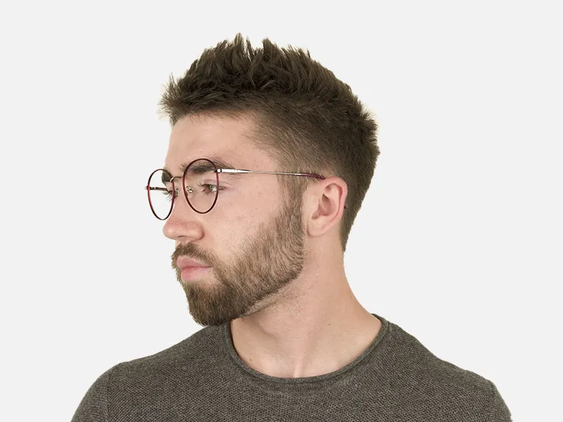 Silver Red Wire Frame Glasses in Round Men Women - 2