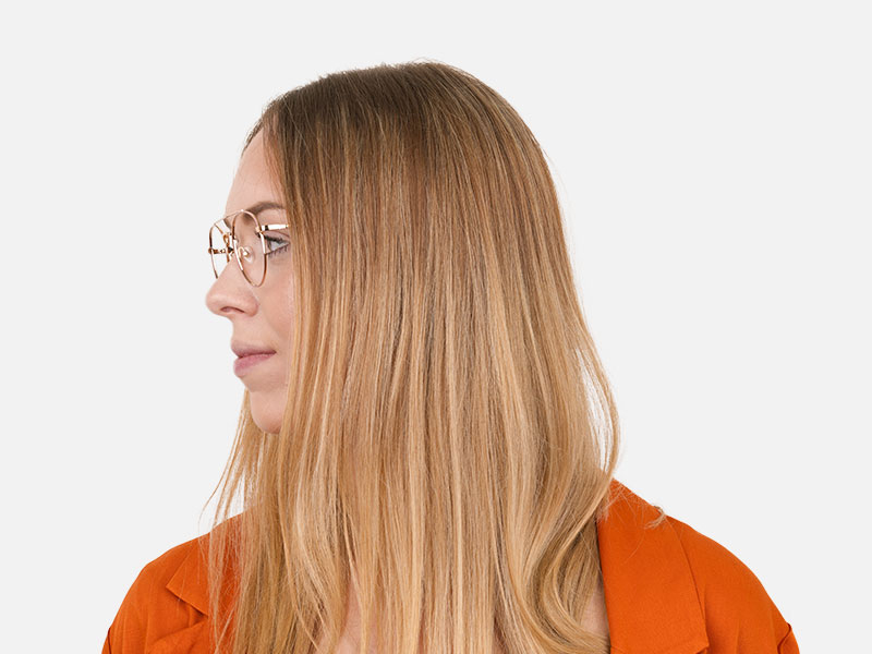 Lightweight Gold, Pink Round Aviator Glasses in Metal - 1