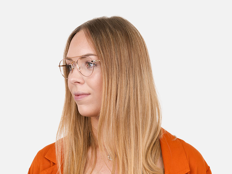 Lightweight Gold, Pink Round Aviator Glasses in Metal - 1