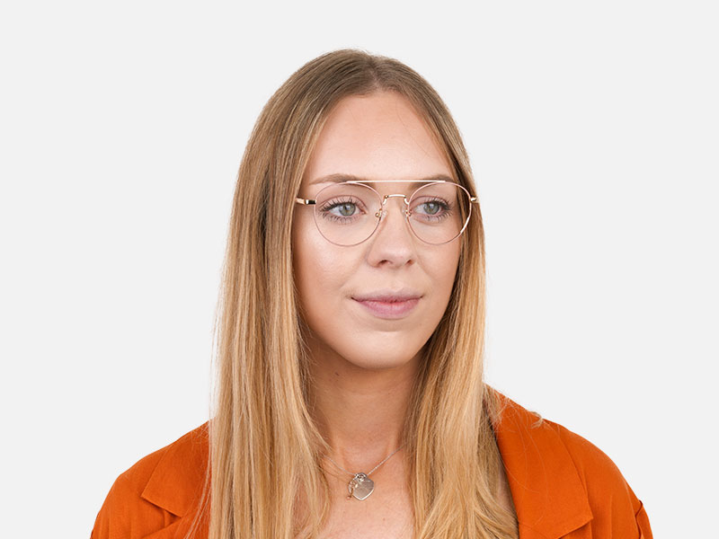 Lightweight Gold, Pink Round Aviator Glasses in Metal - 1