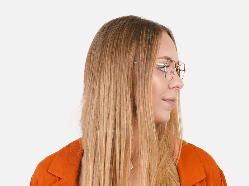 Lightweight Gold, Pink Round Aviator Glasses in Metal - 1