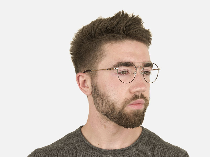 Lightweight Black & Silver Round Aviator Glasses in Metal - 1