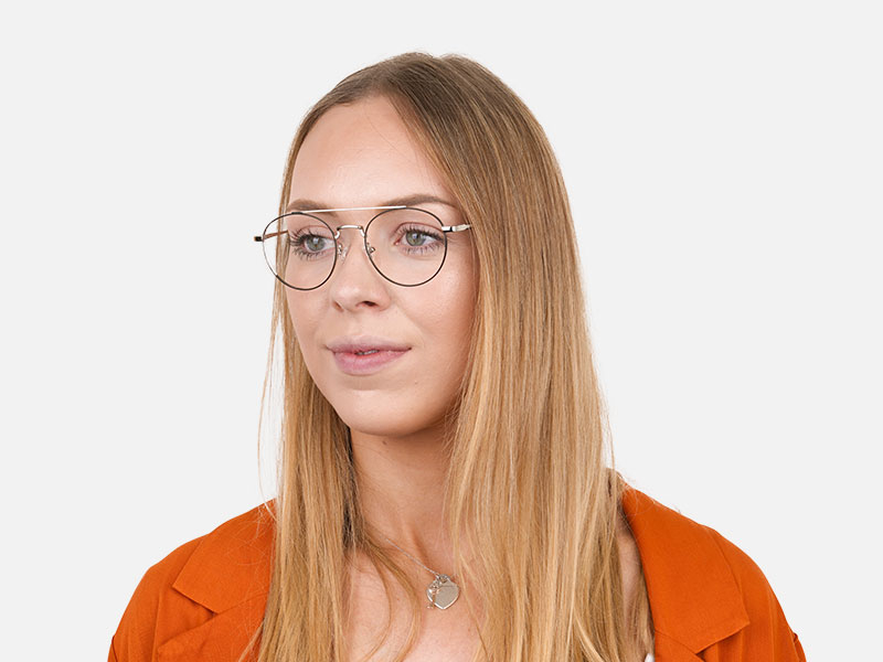 Lightweight Black & Silver Round Aviator Glasses in Metal - 1