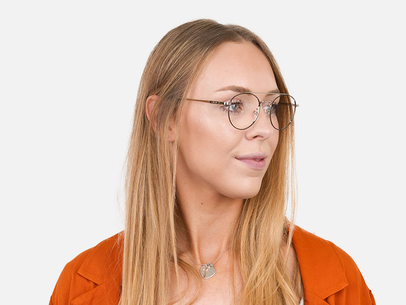 Lightweight Black & Silver Round Aviator Glasses in Metal - 1